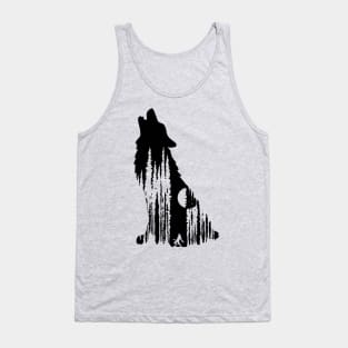 Werewolf Under Full Moon in Forest in a Wolf Silhouette Illustration Tank Top